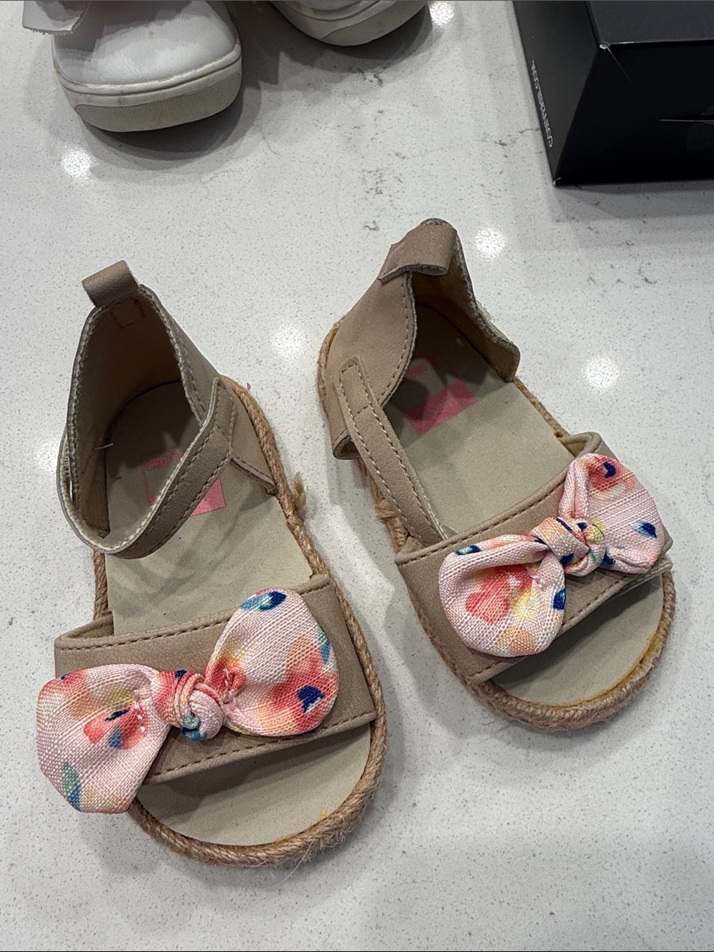 Carter's Beige Girls Sandals with Pink Floral Bow